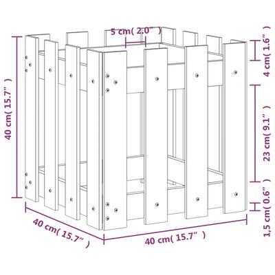 vidaXL Jardinieră grădină design gard, alb, 40x40x40 cm lemn masiv pin