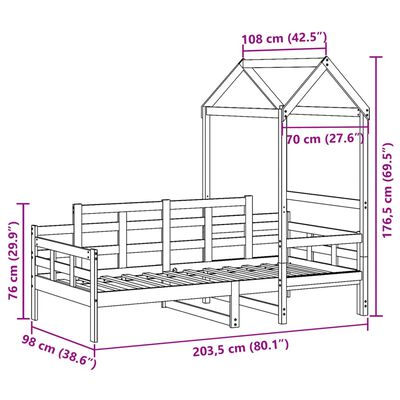 vidaXL Pat de zi cu acoperiș, 90x200 cm, lemn masiv de pin