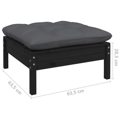 vidaXL Set mobilier grădină cu perne, 12 piese, negru, lemn masiv pin