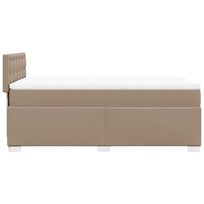 vidaXL Pat box spring cu saltea, cappuccino, 100x200cm piele ecologică