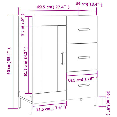 vidaXL Servantă, stejar maro, 69,5x34x90 cm, lemn prelucrat