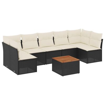 vidaXL Set mobilier de grădină cu perne, 8 piese, negru, poliratan