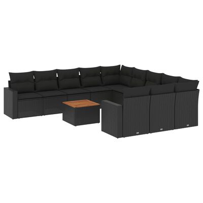 vidaXL Set canapele de grădină, 12 piese, cu perne, negru, poliratan