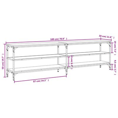 vidaXL Comodă TV, negru, 180x30x50 cm, lemn prelucrat și metal