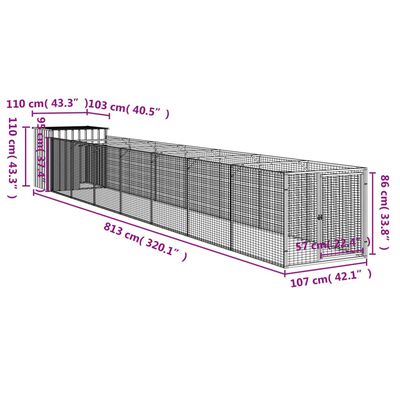 vidaXL Cușcă câine cu țarc antracit 110x813x110 cm oțel galvanizat