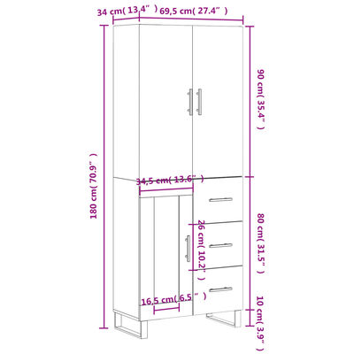 vidaXL Dulap înalt, gri sonoma, 69,5x34x180 cm, lemn compozit