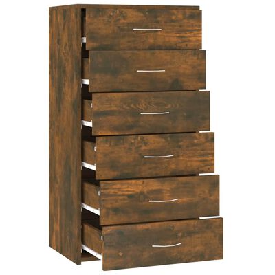 vidaXL Servantă cu 6 sertare, stejar fumuriu, 50x34x96 cm, lemn