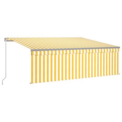 vidaXL Copertină retractabilă manual cu stor&LED, galben&alb, 4,5x3 m