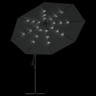 vidaXL Umbrelă în consolă cu LED și stâlp din metal, antracit, 350 cm