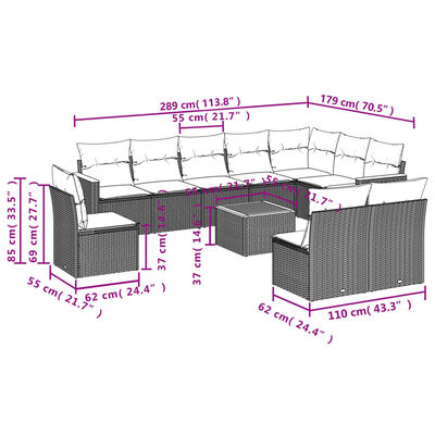 vidaXL Set canapele de grădină cu perne, 11 piese, negru, poliratan