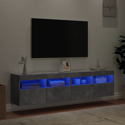 vidaXL Comode TV de perete cu lumini LED 2 buc. gri beton 80x30x40 cm