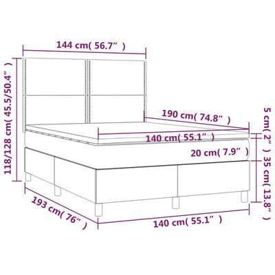 vidaXL Pat box spring cu saltea, albastru închis, 140x190 cm, catifea