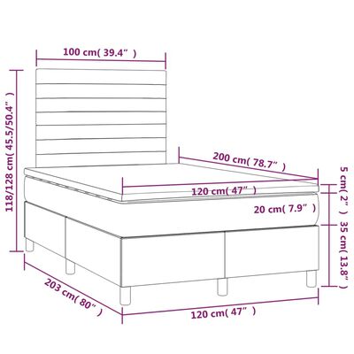 vidaXL Pat box spring cu saltea, roz, 120x200 cm, catifea