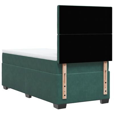 vidaXL Pat box spring cu saltea, verde închis, 90x190 cm, catifea