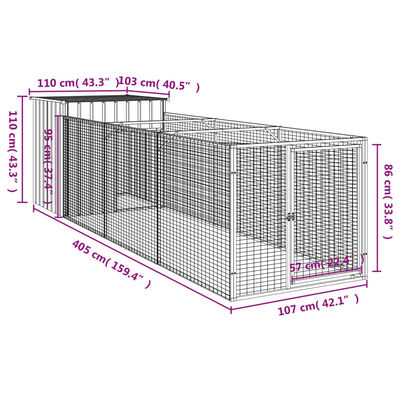 vidaXL Cușcă câine cu țarc antracit 110x405x110 cm oțel galvanizat