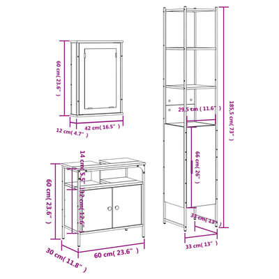 vidaXL Set mobilier de baie, 3 piese, stejar maro, lemn prelucrat