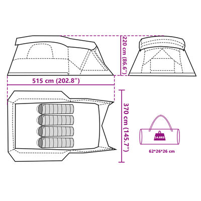 vidaXL Cort de camping cu verandă 4 persoane, albastru, impermeabil