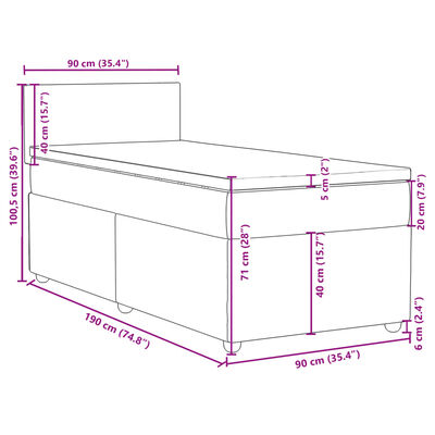 vidaXL Pat box spring cu saltea, albastru, 90x190 cm, textil