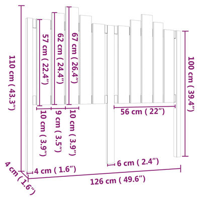 vidaXL Tăblie de pat, alb, 126x4x110 cm, lemn masiv de pin