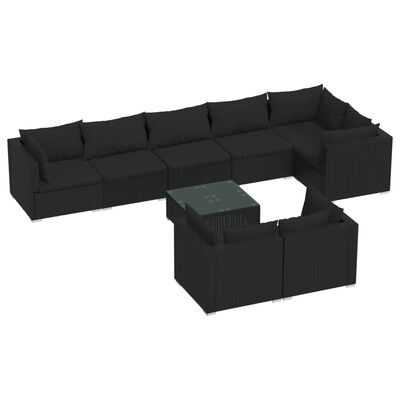 vidaXL Set mobilier de grădină cu perne, 9 piese, negru, poliratan