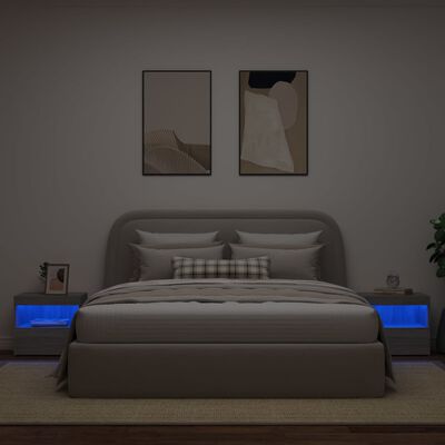vidaXL Noptiere cu lumini LED, 2 buc., gri sonoma, 50x40x45 cm
