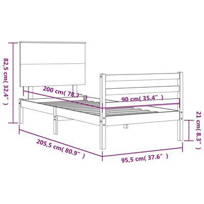 vidaXL Cadru de pat cu tăblie, alb, 90x200 cm, lemn masiv