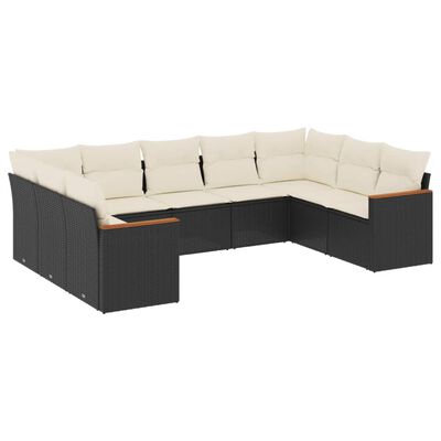 vidaXL Set mobilier de grădină cu perne, 9 piese, negru, poliratan