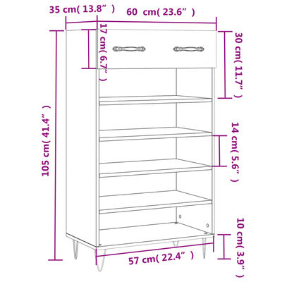 vidaXL Pantofar, alb extralucios, 60x35x105 cm, lemn prelucrat