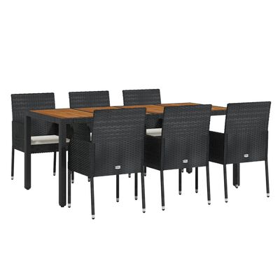 vidaXL Set mobilier de grădină cu perne, 7 piese, negru, poliratan