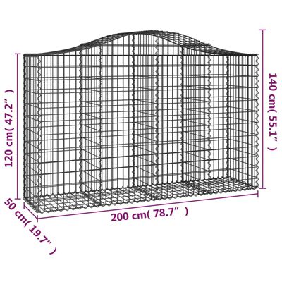 vidaXL Coșuri gabion arcuite 2 buc, 200x50x120/140 cm, fier galvanizat