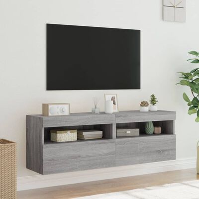 vidaXL Comodă TV de perete cu LED, 2 buc, gri sonoma, 60x30x40 cm