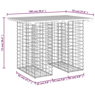 vidaXL Bancă grădină, design gabion, 100x70x72 cm, lemn pin impregnat