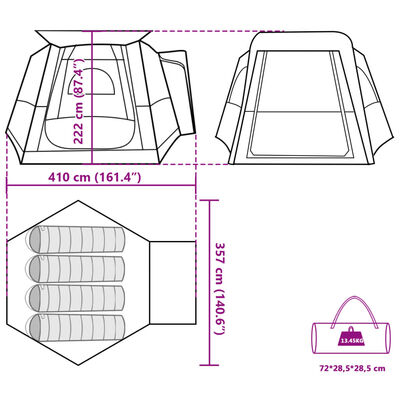 vidaXL Cort auto pentru 4 persoane, albastru, impermeabil