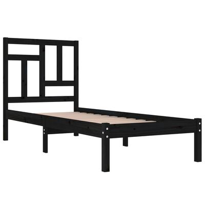 vidaXL Cadru de pat single, negru, 90x190 cm, lemn masiv de pin