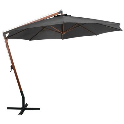 vidaXL Umbrelă în consolă cu stâlp, antracit, 3,5x2,9 m, lemn de brad