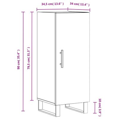 vidaXL Servantă, alb extralucios, 34,5x34x90 cm, lemn compozit