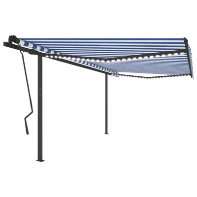 vidaXL Copertină retractabilă manual, cu LED, albastru & alb 4,5x3,5 m