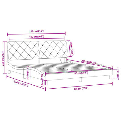 vidaXL Cadru de pat cu lumini LED, negru, 180x200 cm, catifea