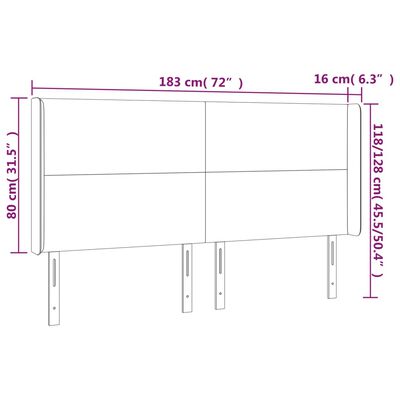 vidaXL Tăblie de pat cu LED, alb, 183x16x118/128 cm, piele ecologică