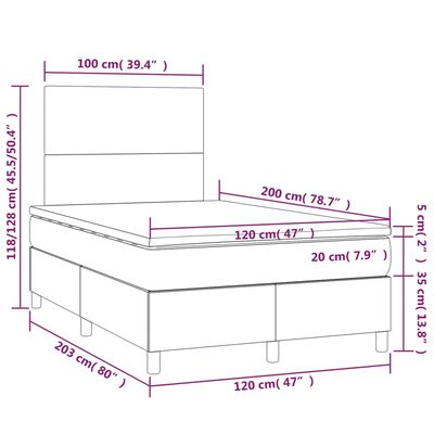 vidaXL Pat box spring cu saltea, gri, 120x200 cm, piele ecologică