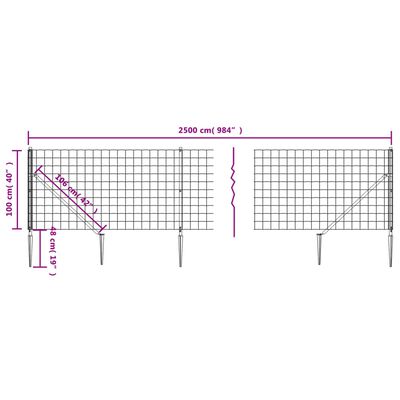 vidaXL Gard plasă de sârmă cu țăruși de fixare, antracit, 1x25 m