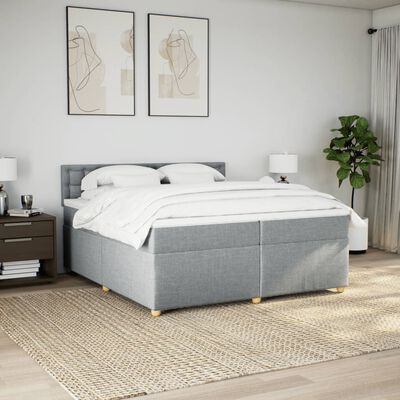 vidaXL Pat box spring cu saltea, gri deschis, 200x200 cm, textil