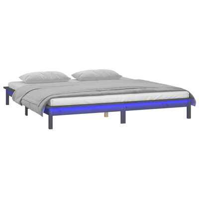 vidaXL Cadru de pat LED Super King Size, gri, 180x200 cm, lemn masiv