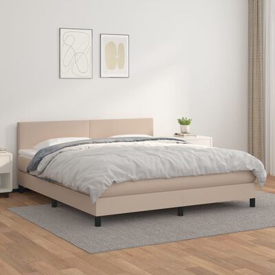 vidaXL Pat box spring cu saltea, cappuccino, 180x200cm piele ecologică