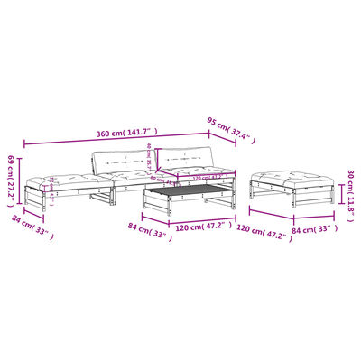 vidaXL Set mobilier de grădină cu perne, 5 piese, negru, lemn masiv