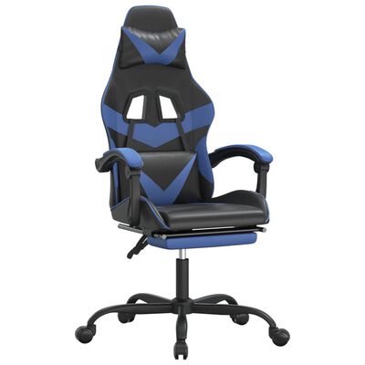 vidaXL Scaun gaming pivotant/suport picioare negru/albastru piele eco