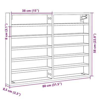 vidaXL Dulap cu vitrină, alb, 80x8,5x58 cm, lemn prelucrat