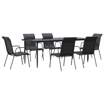 vidaXL Set mobilier de grădină, 7 piese, negru, oțel și textilenă