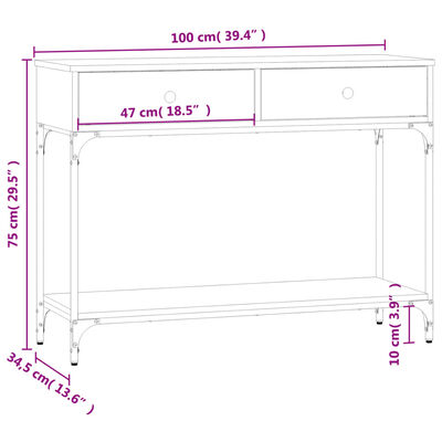 vidaXL Măsuță consolă, stejar fumuriu, 100x34,5x75 cm, lemn prelucrat