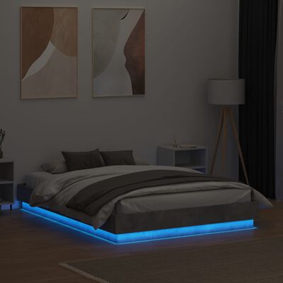 vidaXL Cadru de pat cu lumini LED, gri beton, 120x190 cm